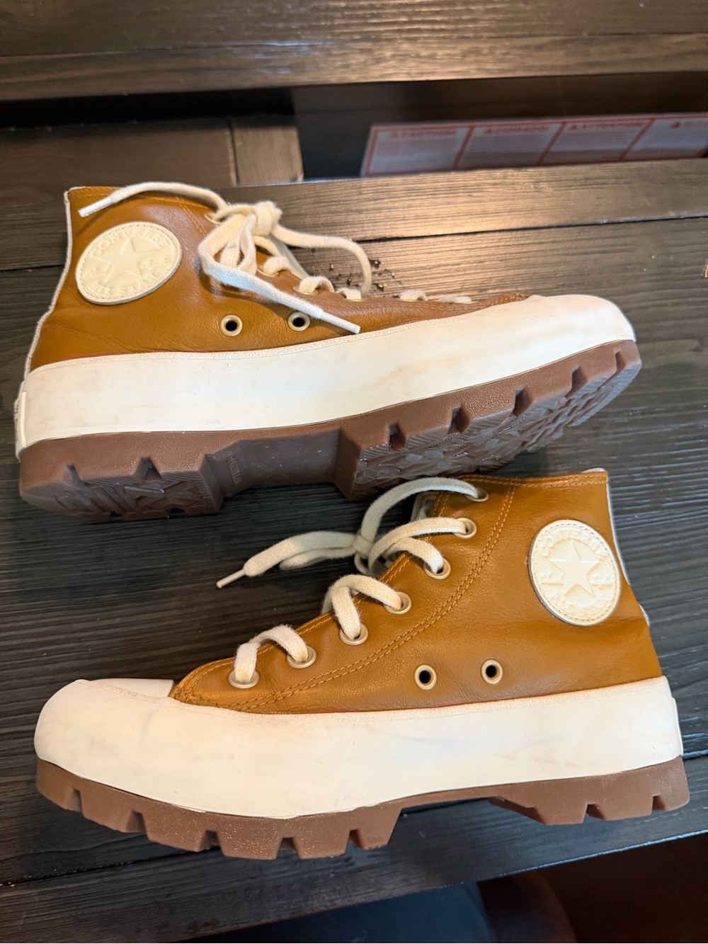 Converse Women’sBrown Leather Platform High-Top Sneakers with Cream Laces